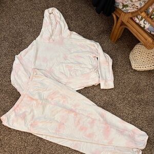 Aerie Offline medium cozy cropped tie dye pink hoodie & sweat pants sz XL